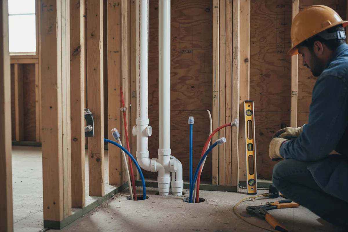 Drain and supply rough-in during Sump Pump Repair in Covelo